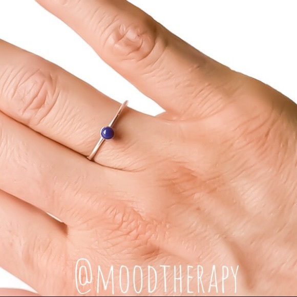 (2-13) 925 Sterling Silver 4mm lapis lazuli gemstone beaded band stacking ring - Picture 5 of 9